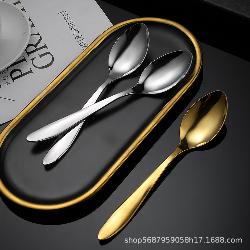 Stainless Steel Spoon Household Desserts Spoon Western Restaurant Stirring Spoon round Spoon Long Handle Ice Spoon Spoon