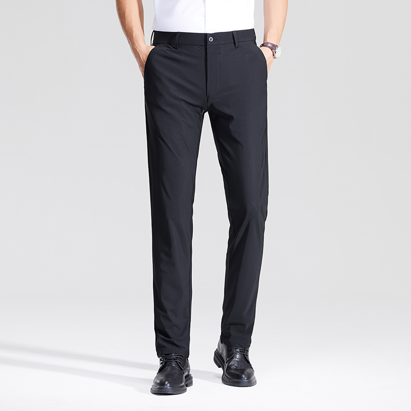 春夏季新款薄款冰丝商务休闲男裤通勤中年免烫抗皱易打理男士长裤