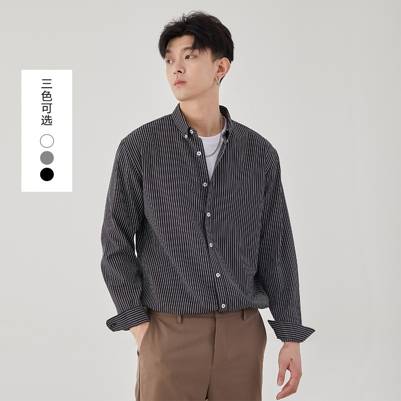 yizhi men‘s clothing 2023 spring and autumn new light business lapel shirt men‘s striped cardigan long sleeve casual men‘s shirt