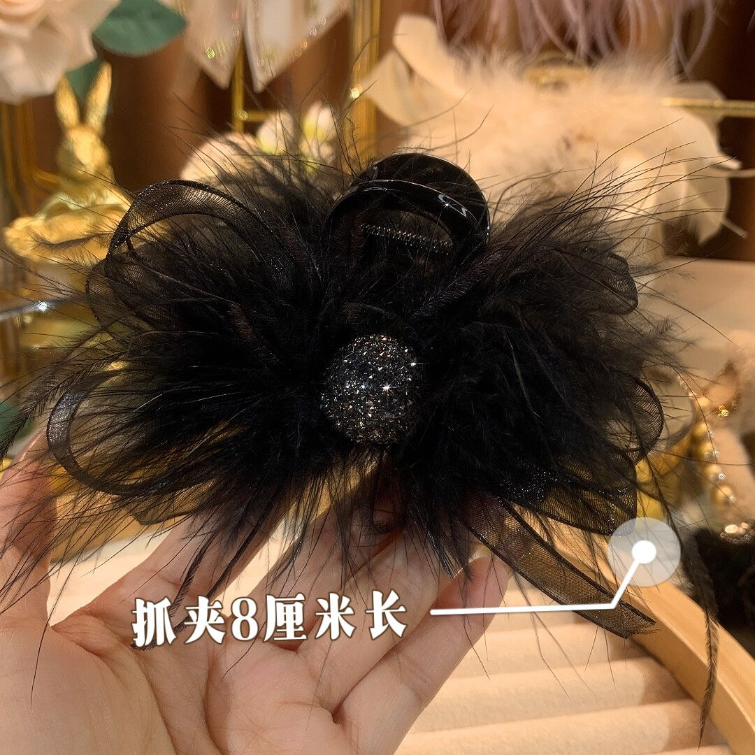 New Ostrich Hair Grip Women's Large Updo Hair Shark Clip Temperament Feather Barrettes Back Head Clip Hairware