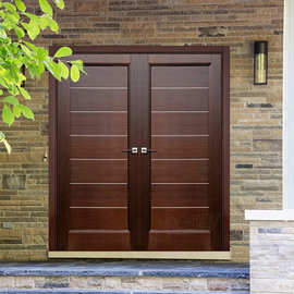 出口双开入户门 双开实木大门超宽木门定制美式入户大门