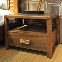 新中式实木橡木床头柜家用简约现代经济型床头储物柜胡桃色床边柜