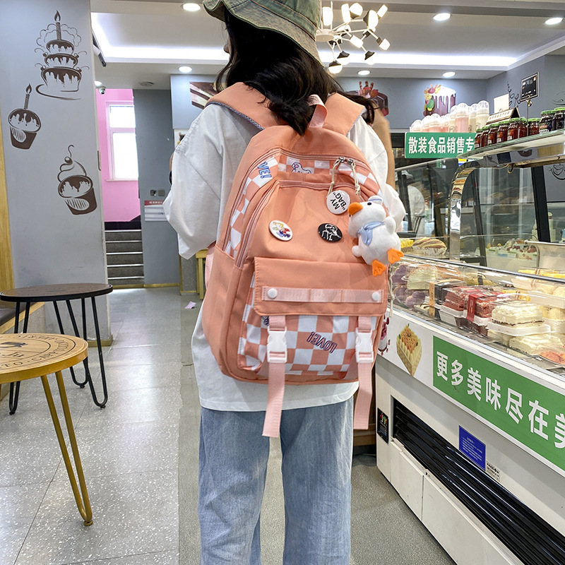 New Fashion Casual Plaid Backpack Wholesale Korean Style Middle School Student Schoolbag Mori Style Ins Fashion Nylon Backpack