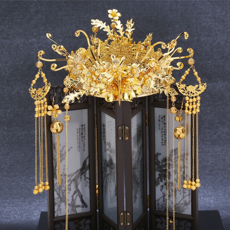 中式婚礼新娘头饰步摇流苏套装结婚旗袍秀禾服发饰古装凤冠配饰品