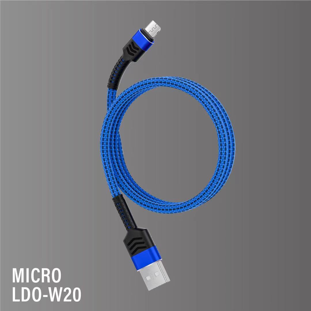 LDO Series W20 New Nylon Woven Android TC I5 Data Cable Support Mobile Phone Qc3.0 Fast Charging Function