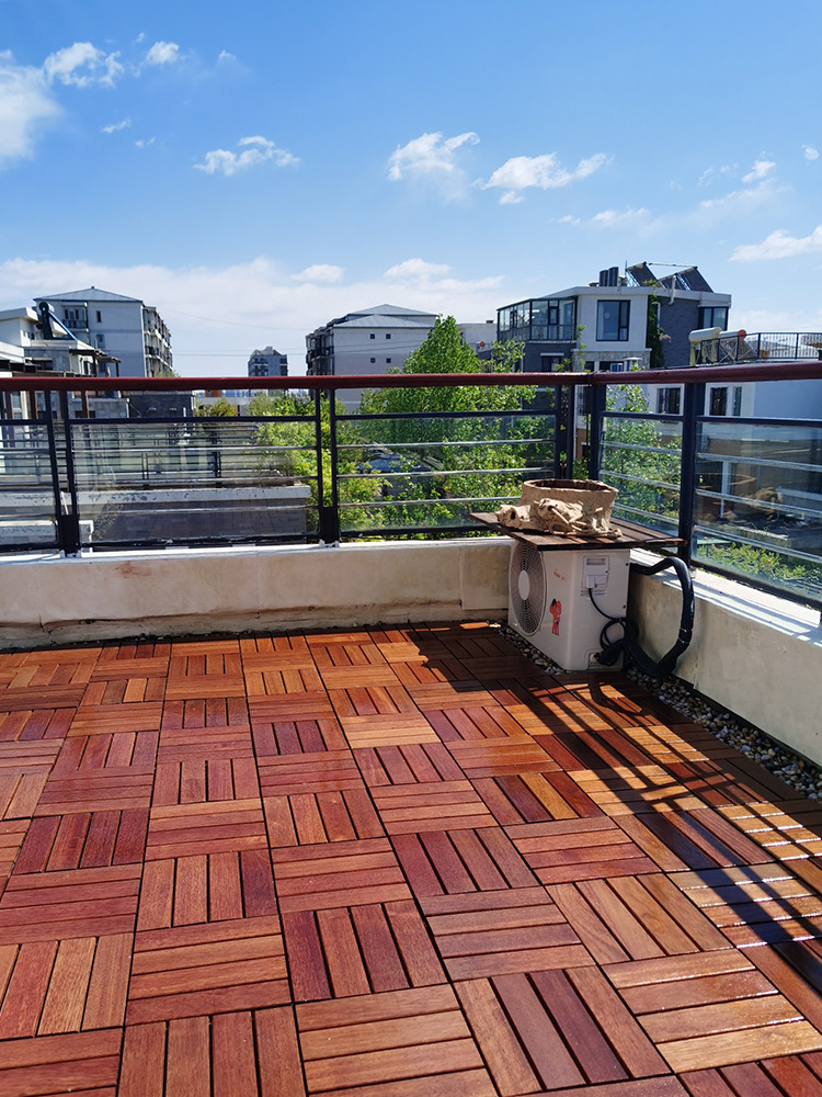 户外实木菠萝格地板阳台防腐木拼接露台花园地板地面铺设阳台改造