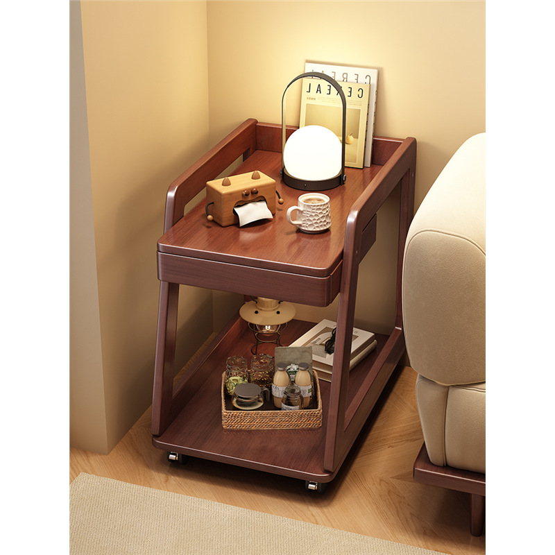 可移动边几实木带轮茶几简易床头小推车家用客厅沙发侧边柜茶水柜