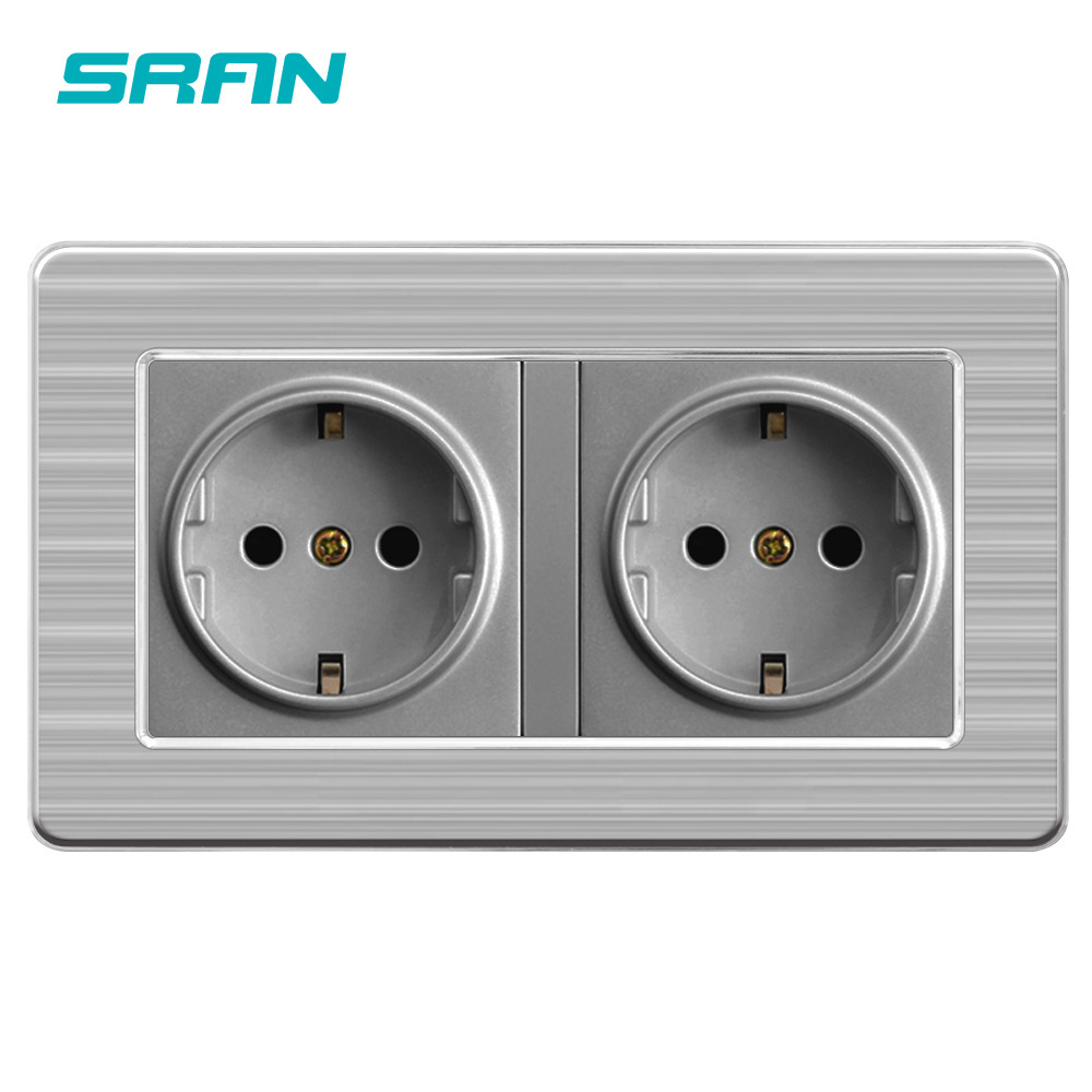 欧标德式插座146型暗装批发出口欧规16a圆孔电源墙壁不锈钢面板