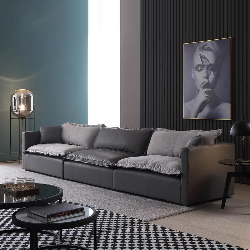 北欧皮沙发四人简约现代客厅大小户型整装转角贵妃皮布沙发组合