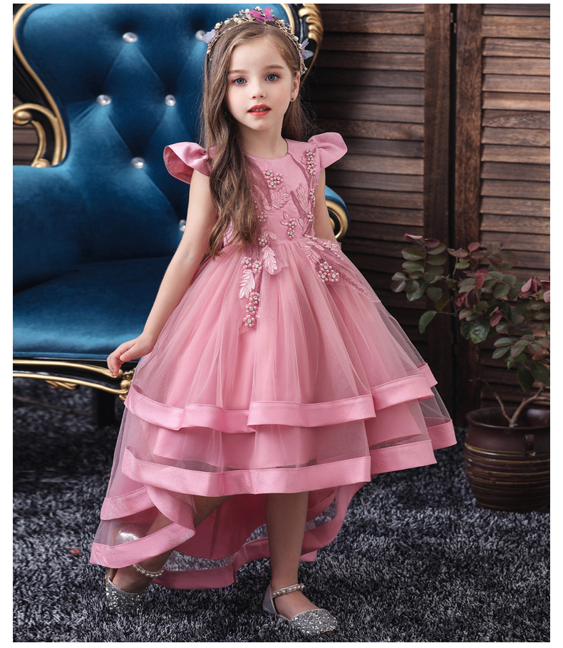 外贸热销儿童礼服批发女童拖尾裙演出服公主蓬蓬裙网纱裙主持服