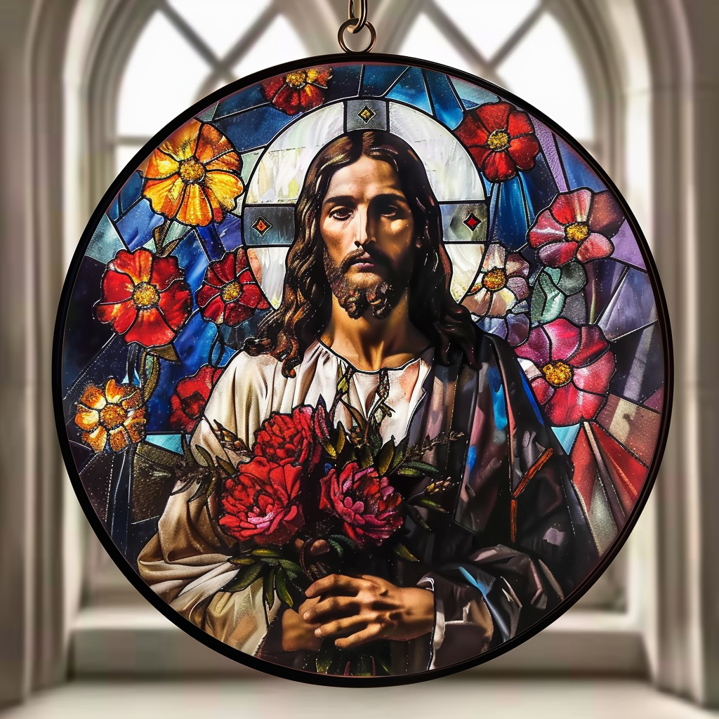 新款亚马逊圆形亚克力耶稣圣母玛利亚装饰品挂牌适用窗门墙壁