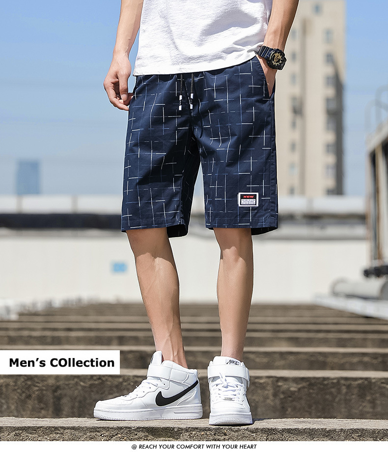 厂家直销2021男士短裤夏季新款纯棉休闲格子裤宽松直筒男式五分裤