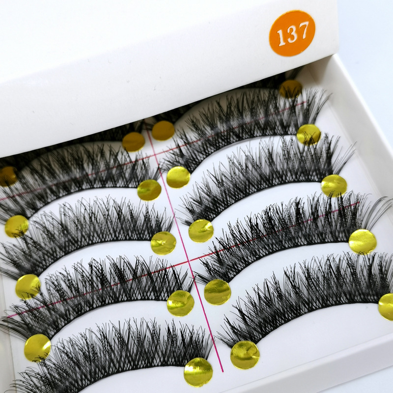 Taiwan 137 Handmade False Eyelashes Cotton Thread Stem Nude Makeup Realistic Cross Eye Tail Extended Eyelashes 10 Pairs