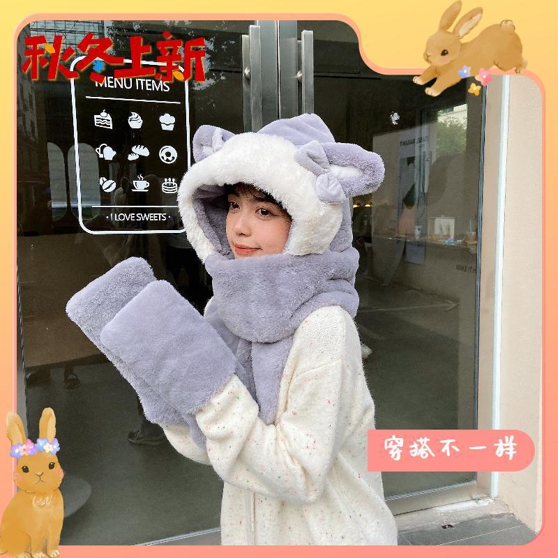 New Festive Holiday Scarf Hat Gloves Three-Piece Winter Warm Thickened Three-in-One Scarf Wholesale