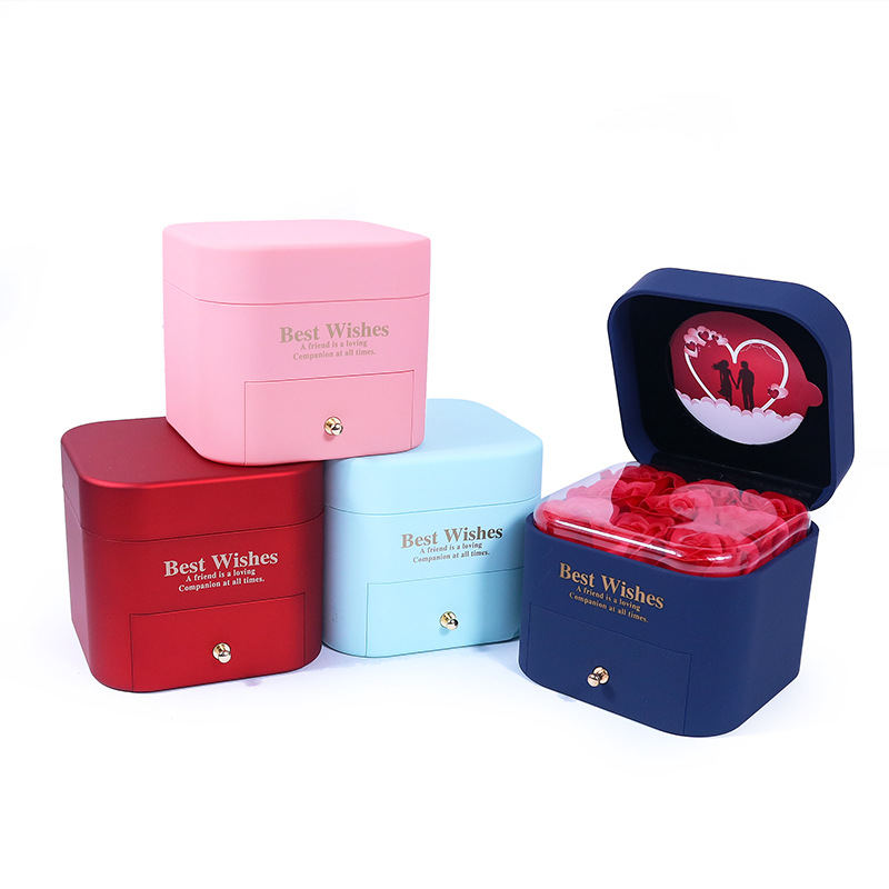 New Rose Gift Box Valentine's Day Jewelry Box Ring Box Lipstick Case Pendant Box Rose Jewelry Box in Stock