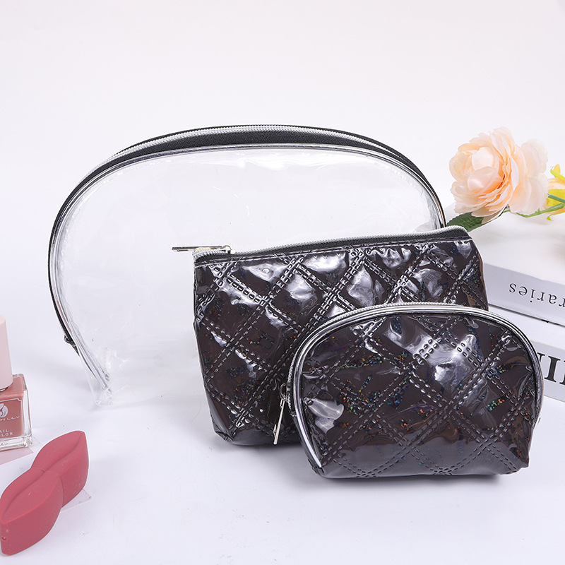 New Transparent PVC Cosmetic Bag Bag Large Capacity Fashion Shell Bag Clutch Women's Bag Three-Piece Set Mother and Child Bag