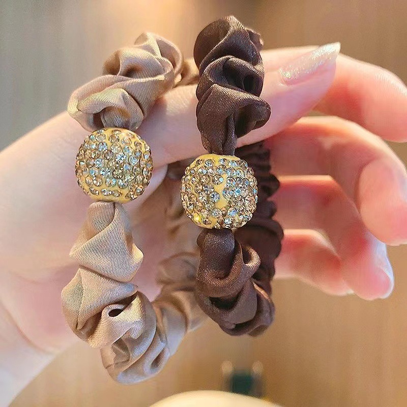 Cross-Border European and American New Hair Band Temperament Leopard Print Headband Water-Drill Sphere Large Intestine Ring Highly Elastic Hair Rope Hair Accessories Wholesale