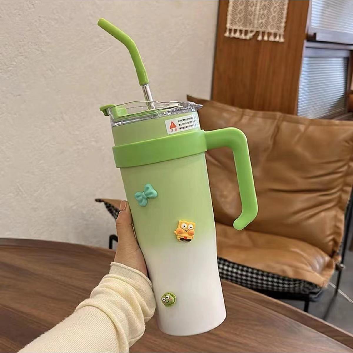 Big Mac Ice Cream Internet Celebrity Cup Vacuum Cup 40Oz Foreign Trade Cup Straw Large Capacity Good-looking Water Cup Wholesale