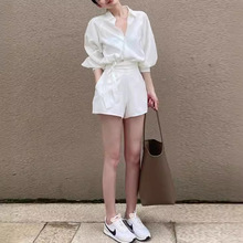 夏装搭配一整套高级感可盐可甜炸街休闲时尚白色衬衫短裤两件套装