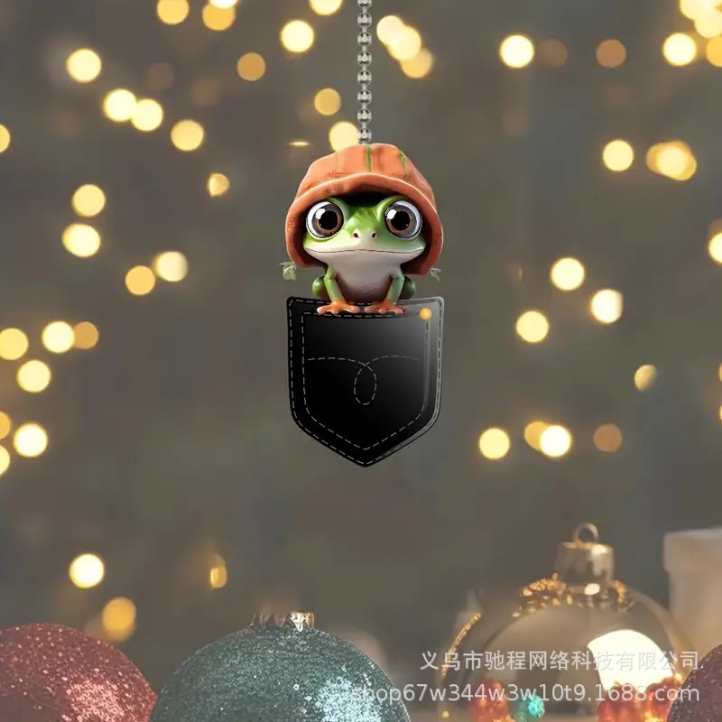 Cross-Border New Arrival Cute Frog Acrylic Flat Pendant in Pocket Car Rearview Mirror Decorative Gift Hanging Ornament
