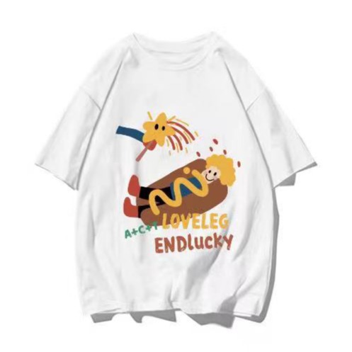 跨境外贸速卖通货源 圆领印花t恤女士衣服搞笑可爱图形印花t恤