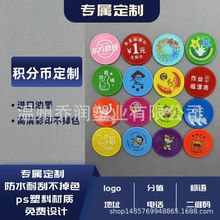 批发37圆形塑料币积分币印刷学习币奖励币彩色代币定制幼儿园积分