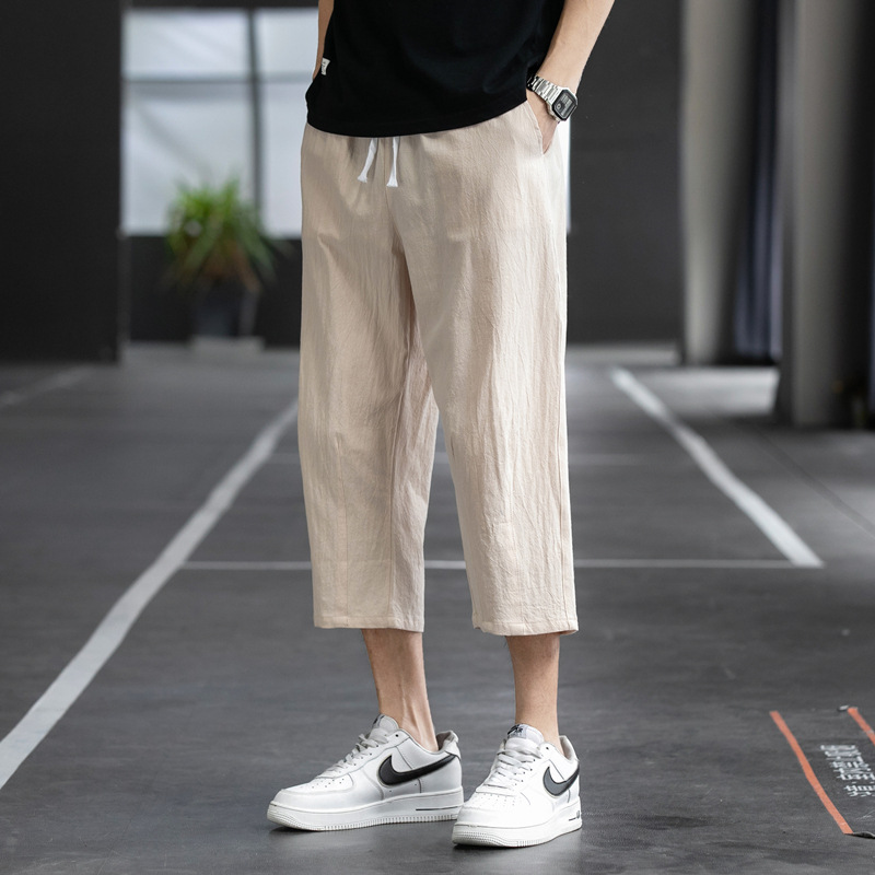 Summer Cropped Pants Men's Cotton Thin Large Size Men's Chinese Style Loose Harem Pants Men's Casual Straight-Leg Breeches Men