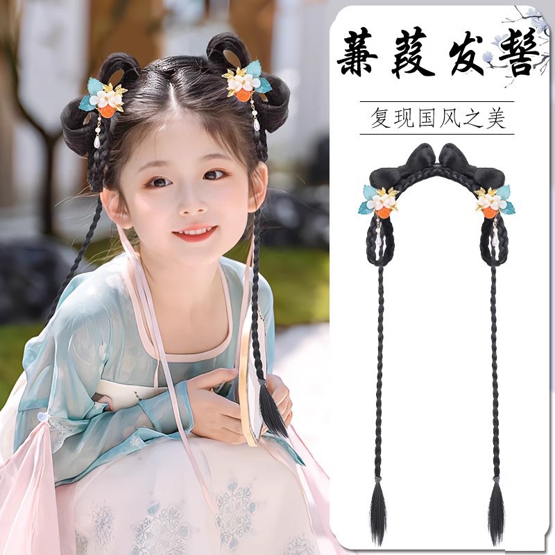 汉服假发麻花小辫子造型古风民国影楼演出女童造型绳古装发型