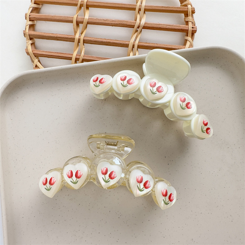 Tulip Milky White Grip Sweet Girl Water Ripple Love Hair Claw Gentle Shark Clip Spring New Hairpin