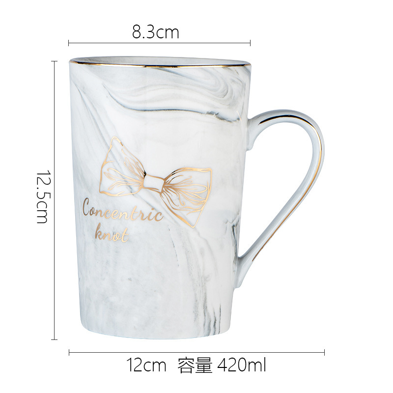 European Marble Texture Ceramic Cup Golden Edge Mug Coffee Cup Wedding Gift Packing Hand Gift Printed Logo