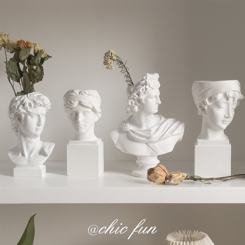 北欧文艺ins风大卫雕像复古小石膏雕塑干花装饰摆件网红桌面复古