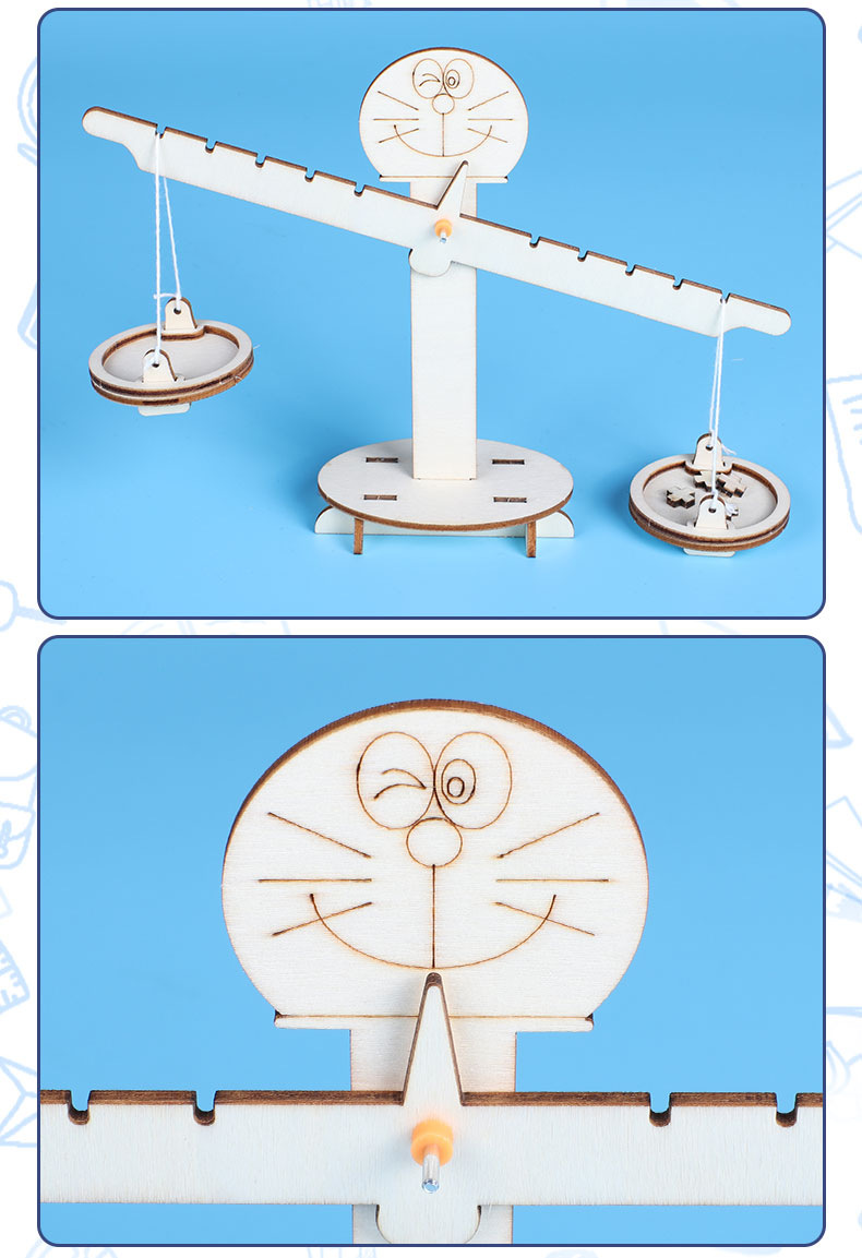 儿童益智科教手工diy杠杆天平秤 简易天平材料包 木质天平秤玩具