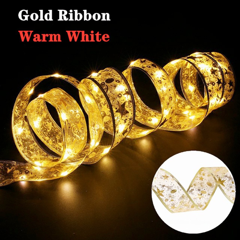 2024 Ribbon Lights Satin Lighting Chain Led Christmas Ribbon Light Christmas Tree Decoration Double-Layer Gilding Luminous Satin Lamp