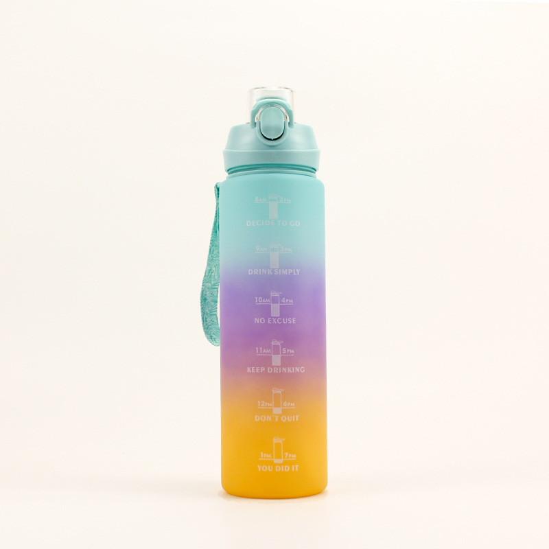 New 1000ml Gradient Sandblasting Direct Drink Large-Capacity Water Cup Convenient Carrying Strap Water Bottle Men's Outdoor Sports Sports Bottle