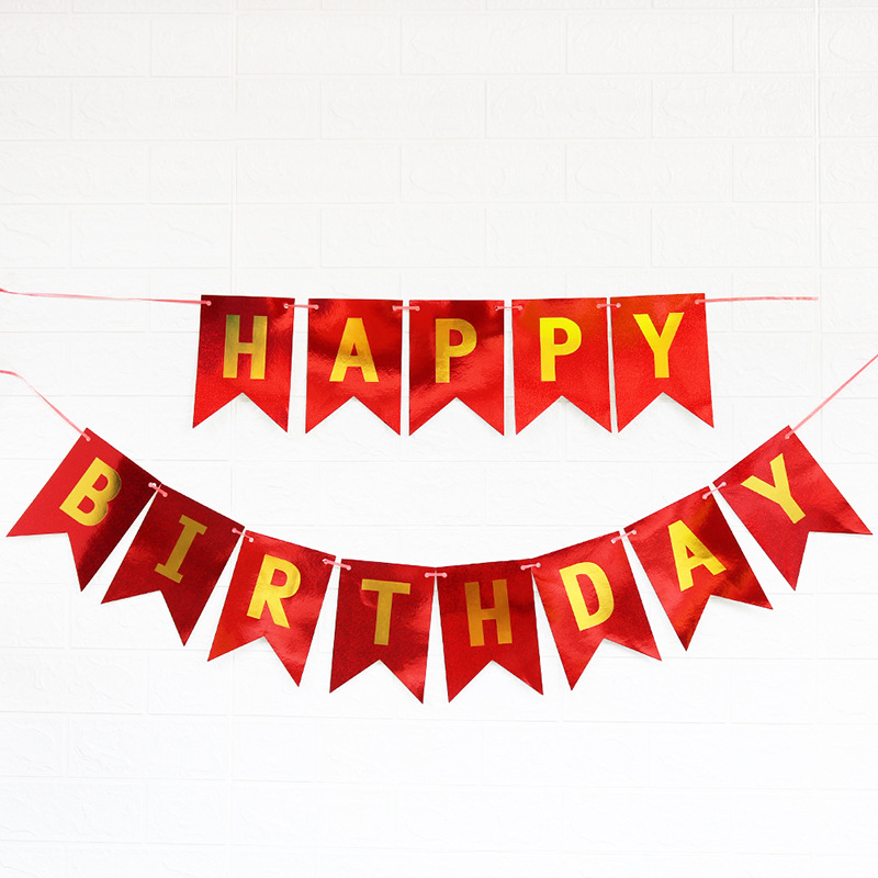 Happy Birthday Letter Children's Laser Fishtail Hanging Flag Banner Party Supplies Venue Layout Decoration Factory Cross-Border