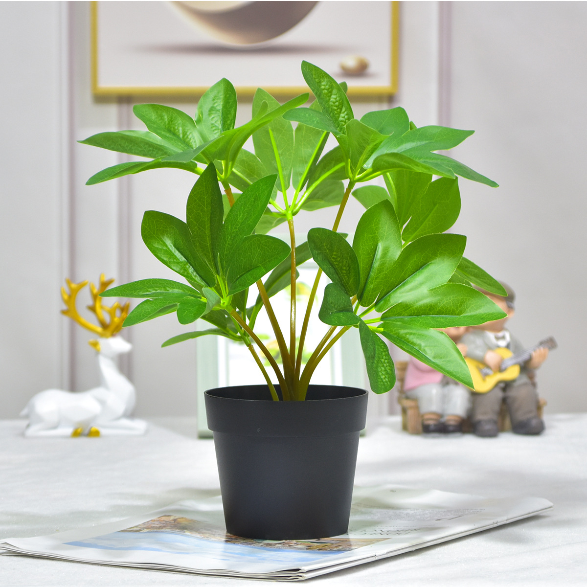 仿真绿植鸭爪木家居植物盆栽北欧风桌面摆设植物墙跨境亚马逊热卖