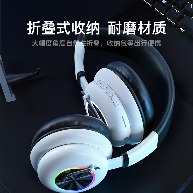 Cross-Border New Arrival Recitation Earphone Monitor Headset Retro Phonograph Modeling Design RGB Lamp Headset Bluetooth Headset