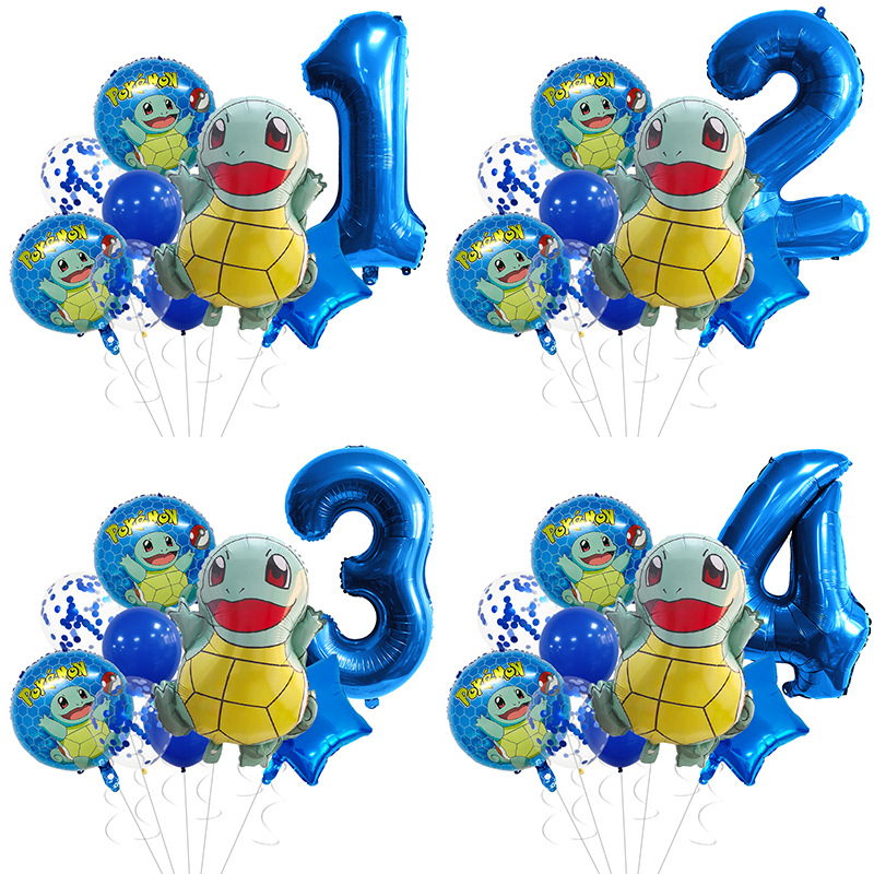 跨境卡通pokemon杰尼龟数字铝膜气球套装儿童生日派对装饰用品