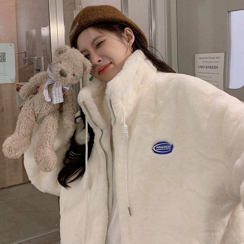 2022新款羊羔毛外套女冬仿兔毛皮草中长款加厚毛绒学生棉服-阿里巴巴