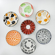 创意日式釉下彩4.5寸直口碗印花米饭碗复古汤碗小碗新款家用餐具