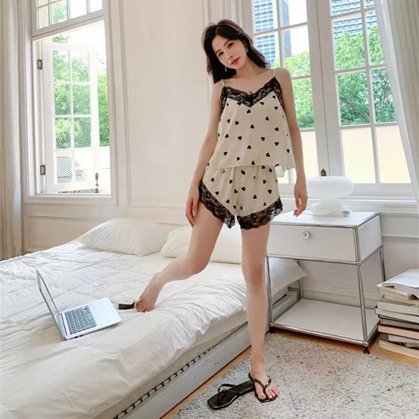 Ice Silk Pajamas Women's Summer Girl Pure Desire Suspender Shorts Homewear Suit Pajamas Women Pink Leopard Print Sexy