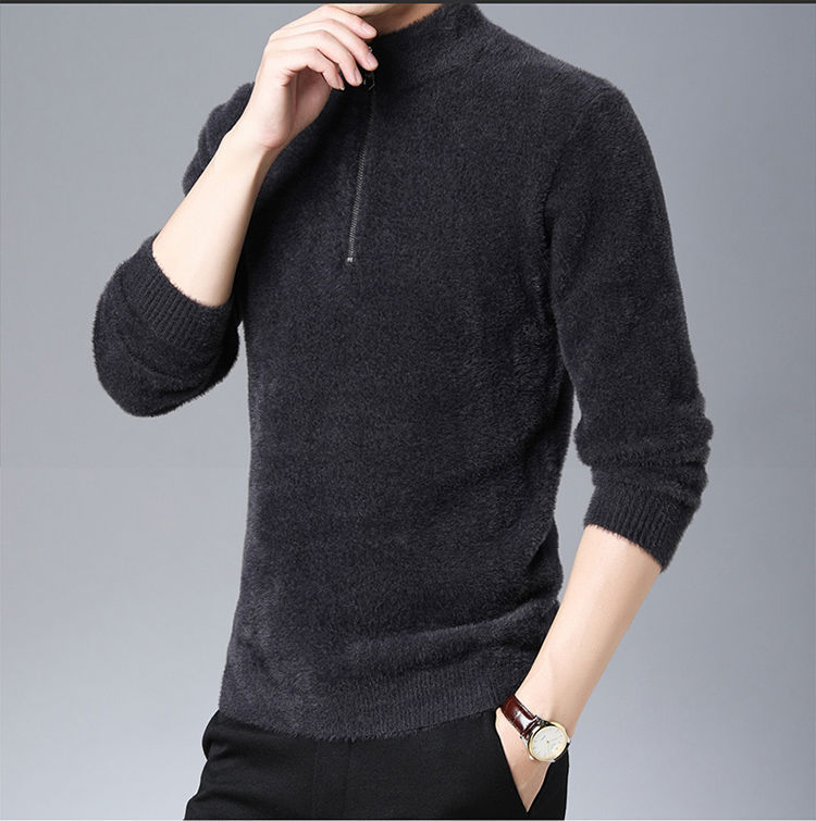 貂绒毛衣男圆领水貂毛男士水貂绒打底衫冬季韩版修身加厚保暖上衣