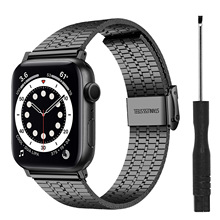 适用于AppleiWatch1-7代智能表带苹果双保险扣七珠不锈钢手表带