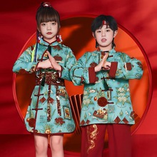 儿童创意新款唐装女童中国风汉服旗袍裙男童中式唐装国学服装套装