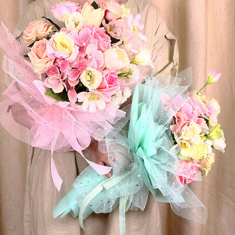 厂家直销亮片公主纱包花纱网玫瑰鲜花花束包装材料网纱花艺材料