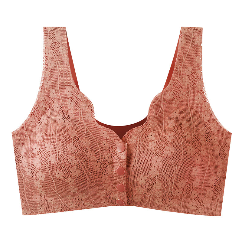 Middle-Aged Mom Front Button Bra Middle-Aged and Elderly Vest Underwear Seamless Push up Front Button Large Size Bra Women
