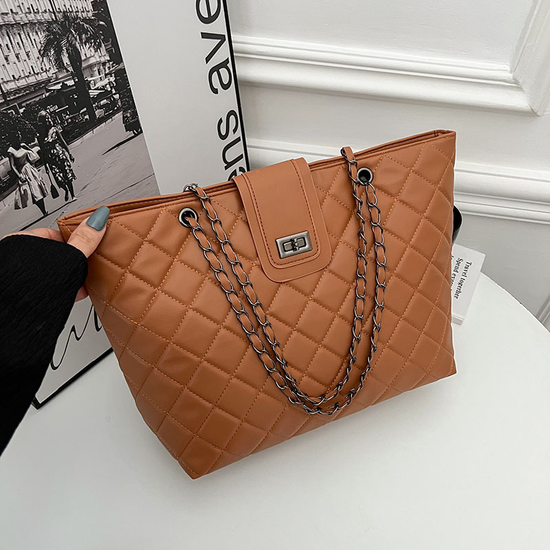 Diamond Plaid Chain Bag for Women 2022 Summer New Korean Style Retro Large Capacity Totes Women's One Shoulder Messenger Bag