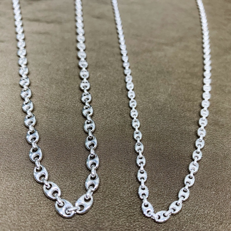 s925纯银实心咖啡豆链个性古巴链舒适简约猪鼻子链素银半成品项链