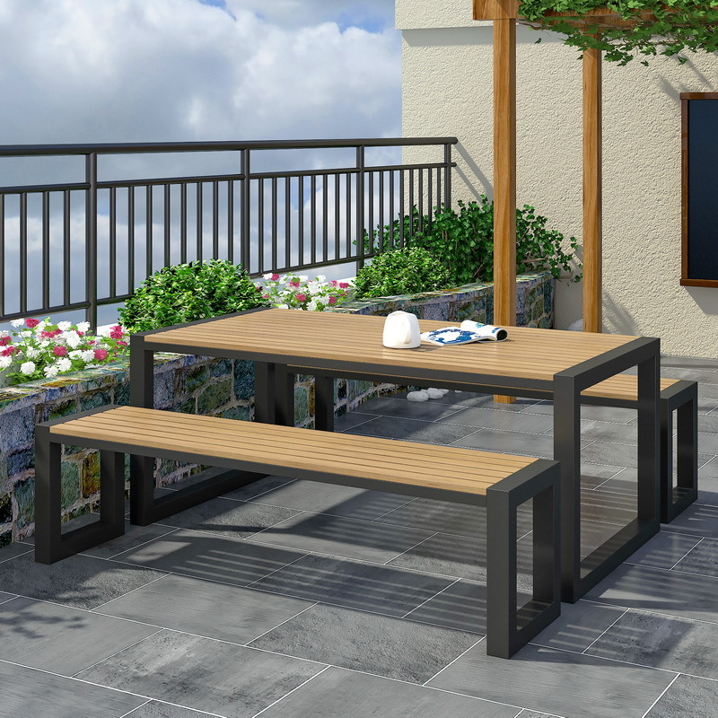 户外长条桌椅组合套件庭院露阳台花园咖啡厅休闲防腐塑木室外桌椅