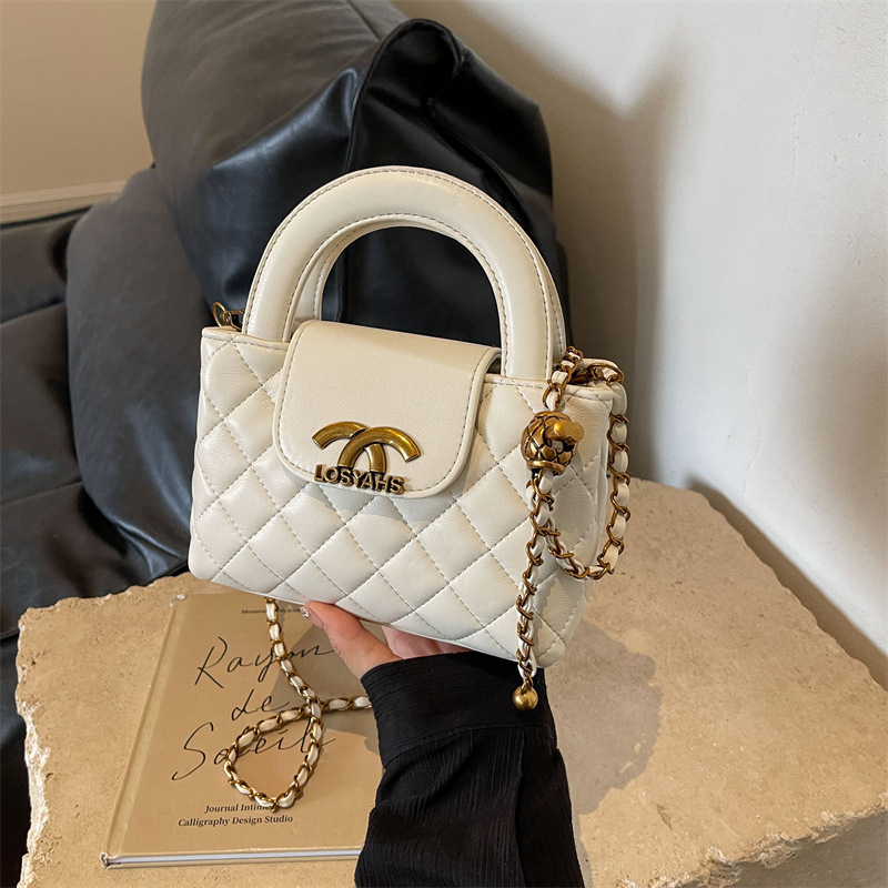 2024新款个性小金珠金属链条菱格手提包小香风淑女气质女包ins